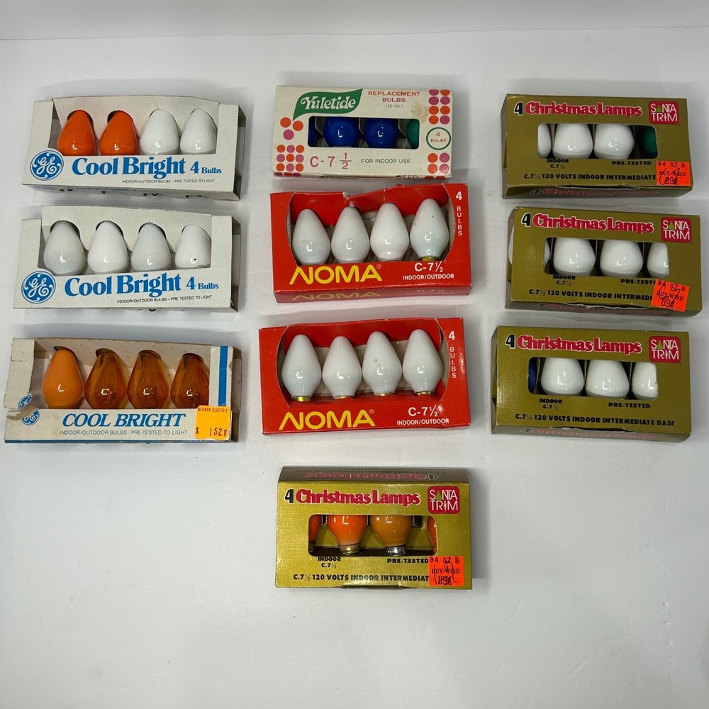 Vintage‎ GE NOMA Santa Trim C7 Christmas Light Bulbs Lot White Orange Untested